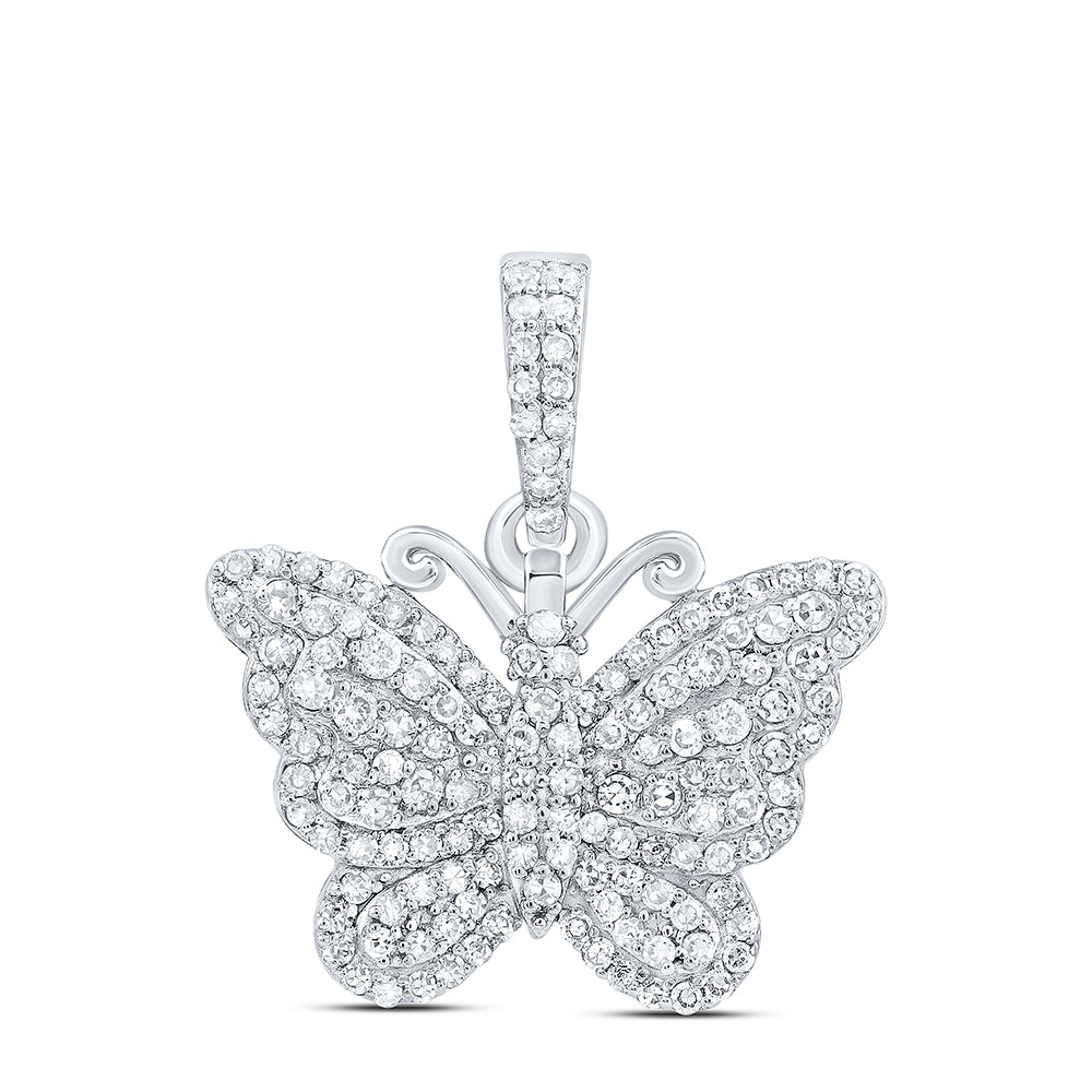 10kt White Gold 3/8 Cttw Diamond Butterfly Fashion Pendant