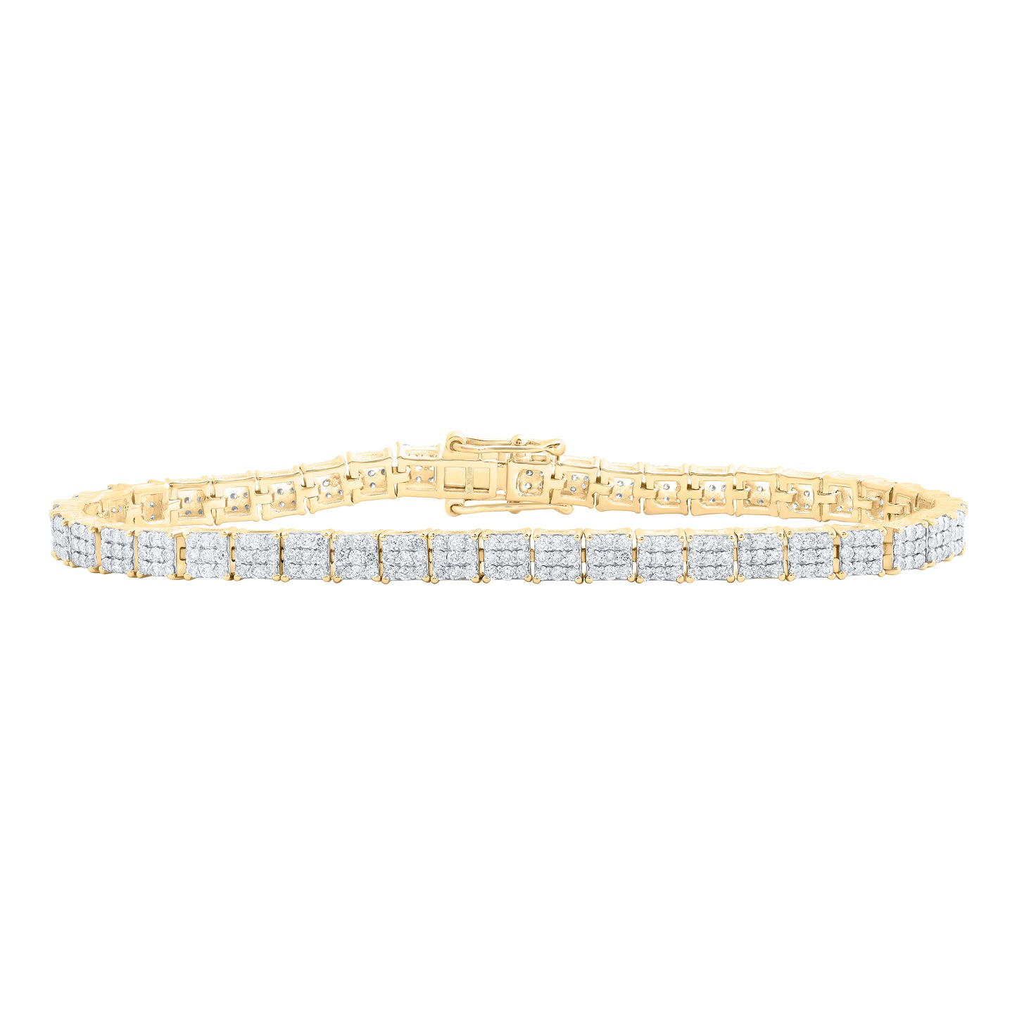 10kt Yellow Gold 2 3/4 Cttw Diamond Square Shape Fashion Bracelet, Length: 7 Inch