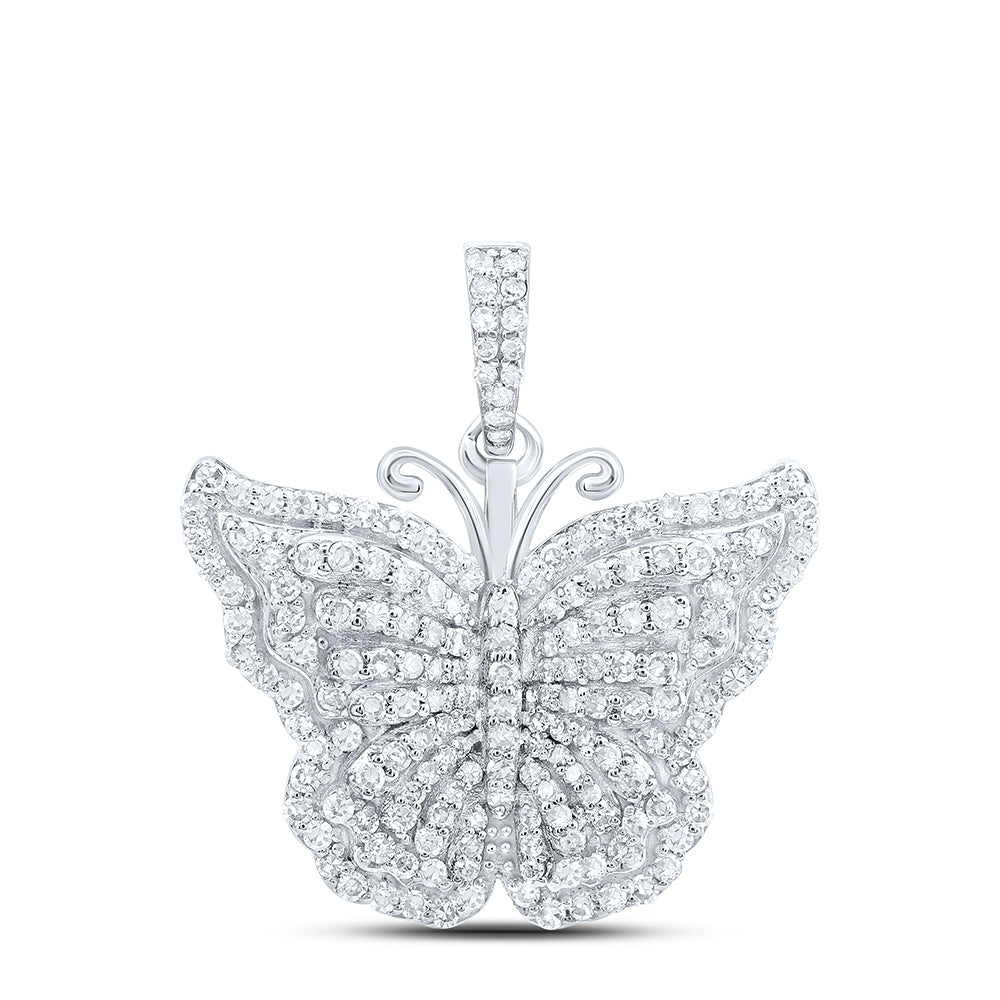 10kt White Gold 5/8 Cttw Diamond Butterfly Fashion Pendant