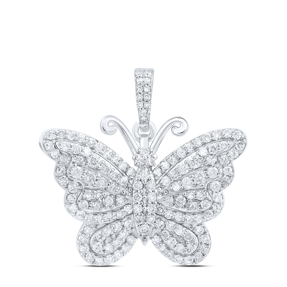 10kt White Gold 3/4 Cttw Diamond Butterfly Fashion Pendant