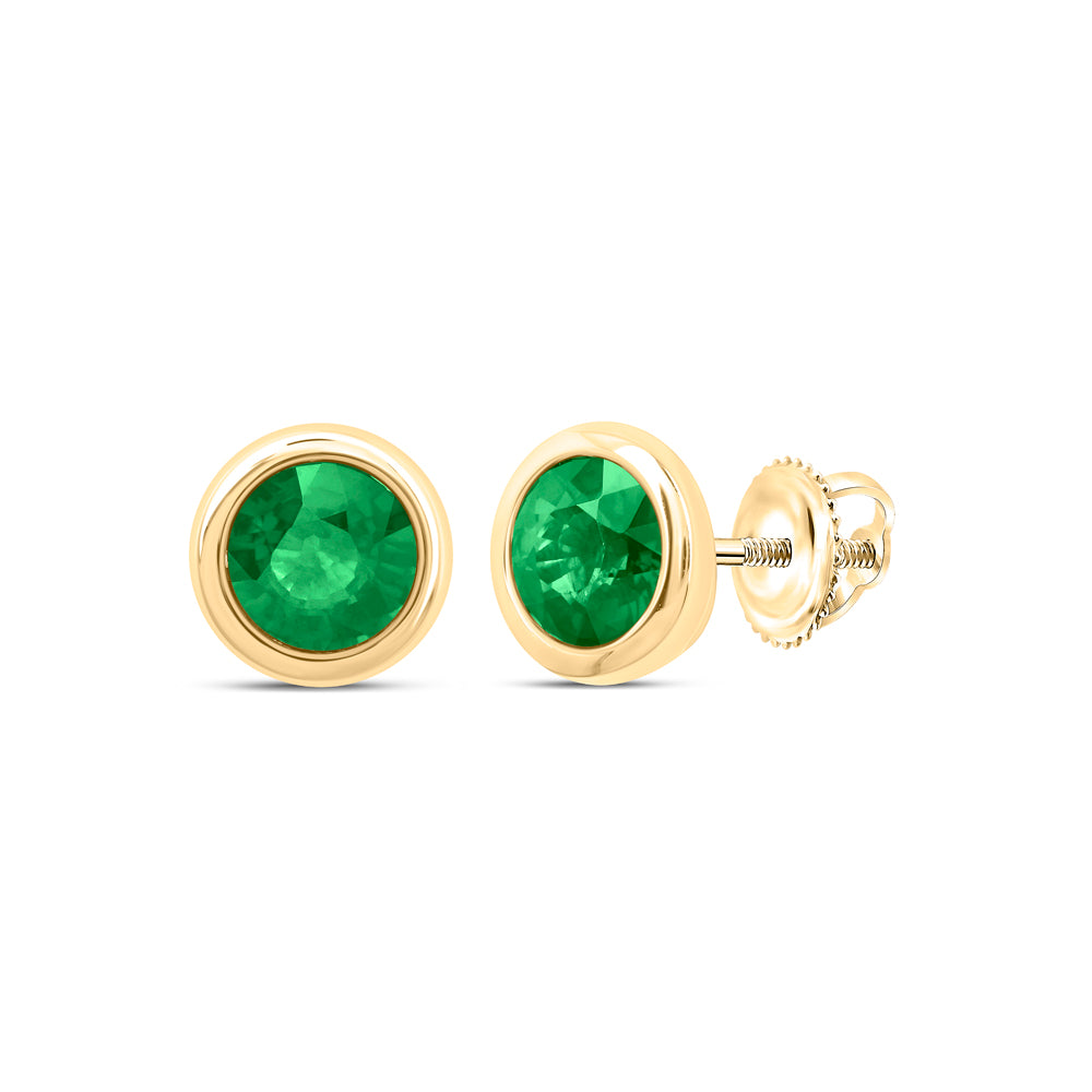 10kt Yellow Gold 5 mm 1.25 cttw Diamond Emerald Round Natural Gem Round Stud Earring