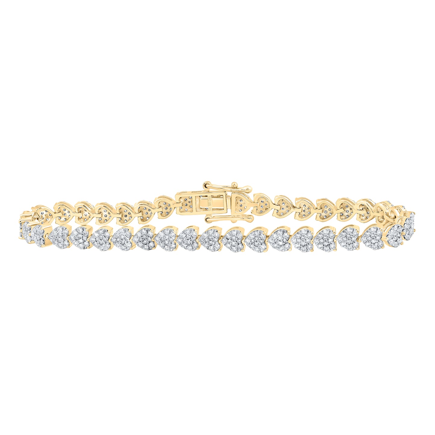 10kt Yellow Gold 2 5/8 Cttw Diamond Heart Shape Fashion Bracelet, Length: 7 Inch