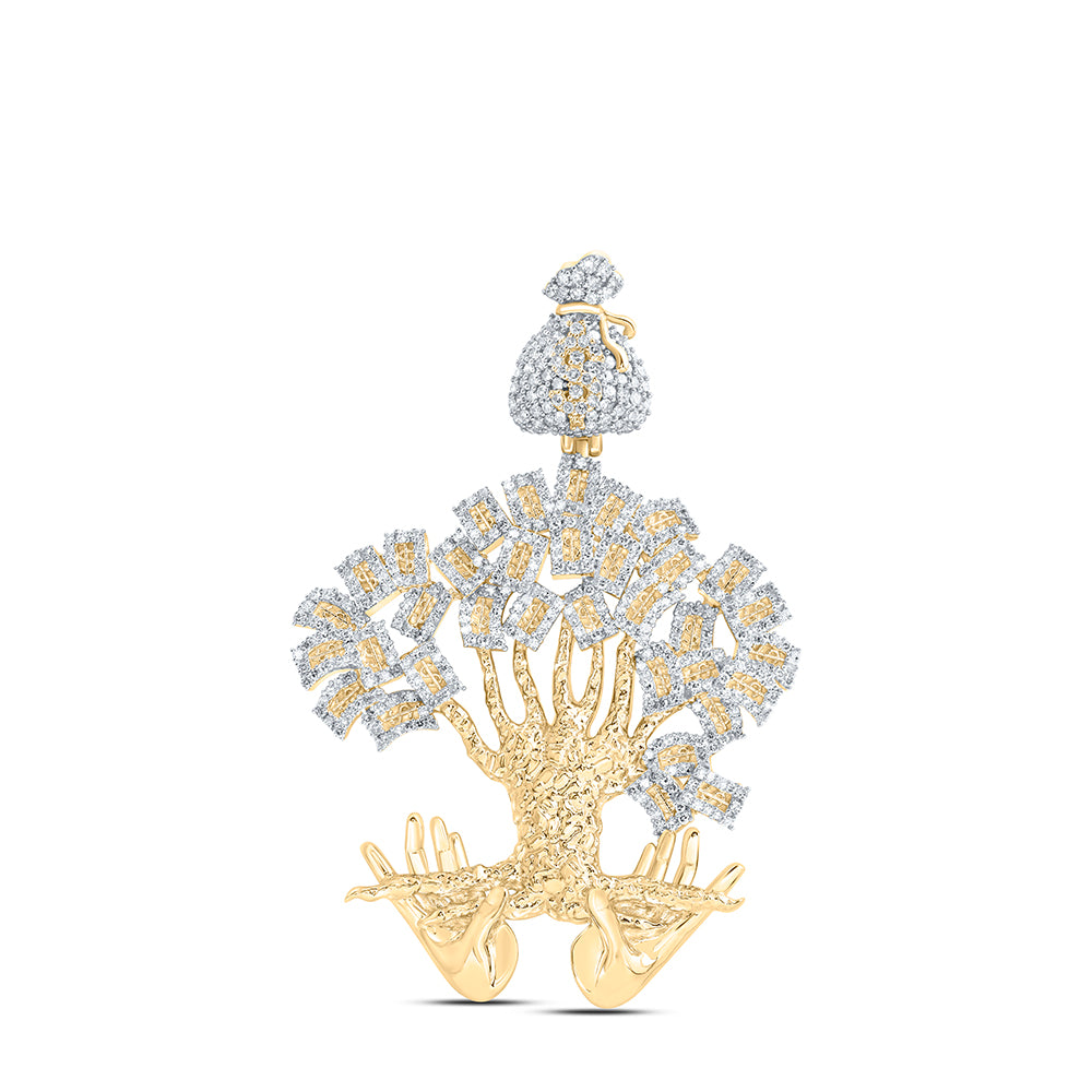 10kt Yellow Gold 1 5/8 Cttw Diamond Money Tree Mens Charm