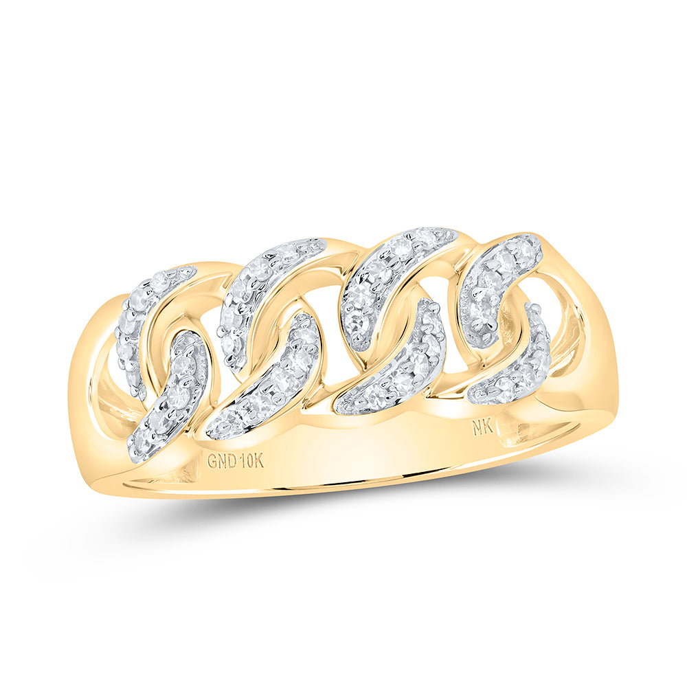 10kt Yellow Gold 1/4 Cttw Diamond Cuban Men's Band, Men Size: 8-12
