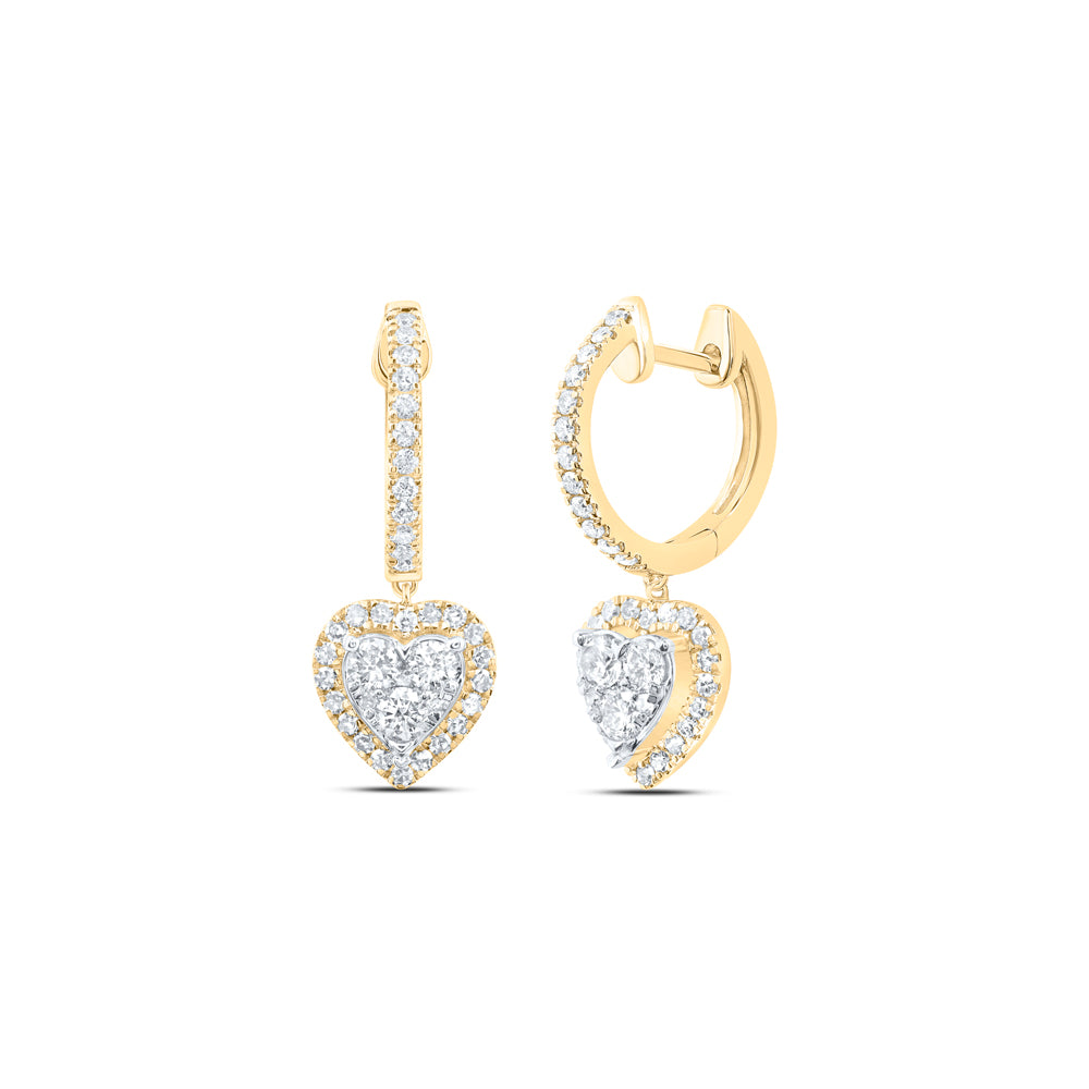 10kt Yellow Gold 3/4 Cttw Diamond Fashion Heart Hoops Earring