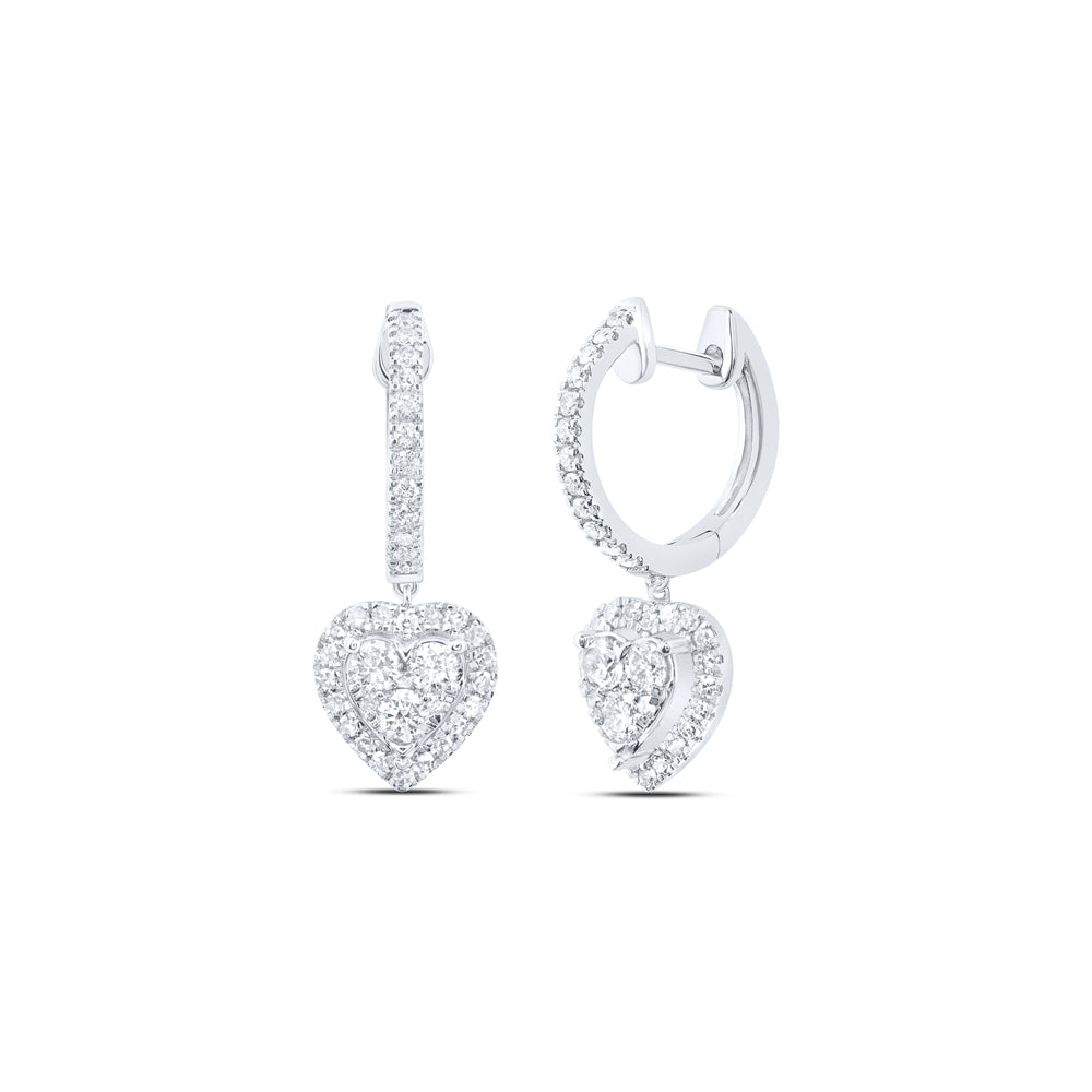 10K White Gold 3/4Cttw Diamond Heart Hoops Earring