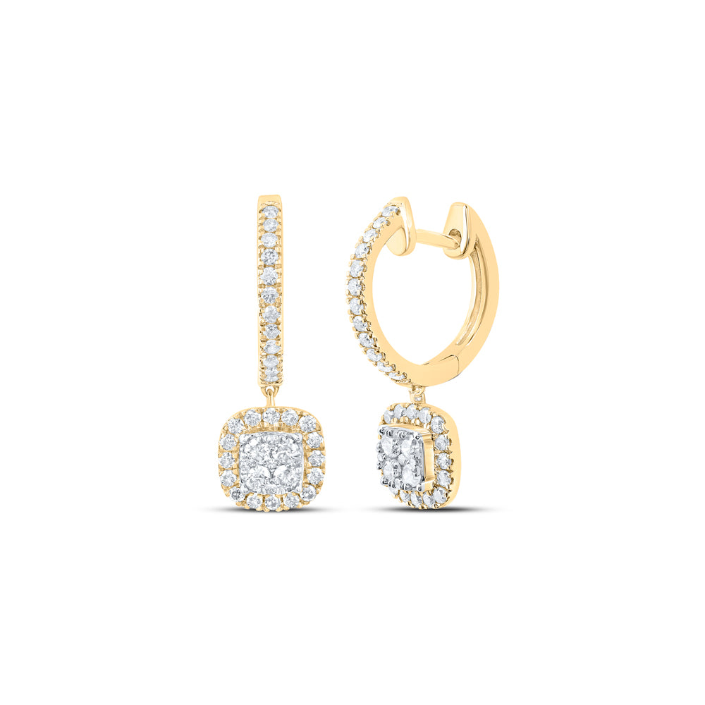 10kt Yellow Gold 1/2 Cttw Diamond Cushion Shape Fashion Hoops Earring