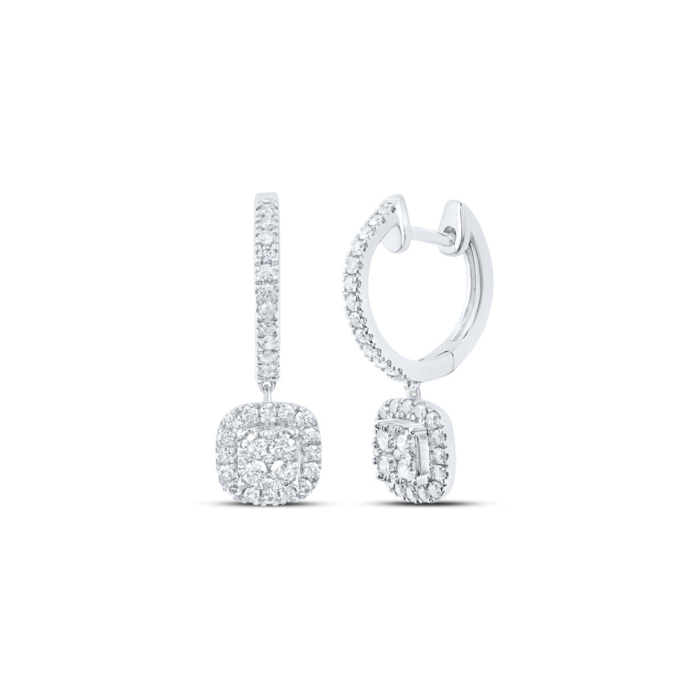 10kt White Gold 1/2 Cttw Diamond Cushion Shape Fashion Hoops Earring