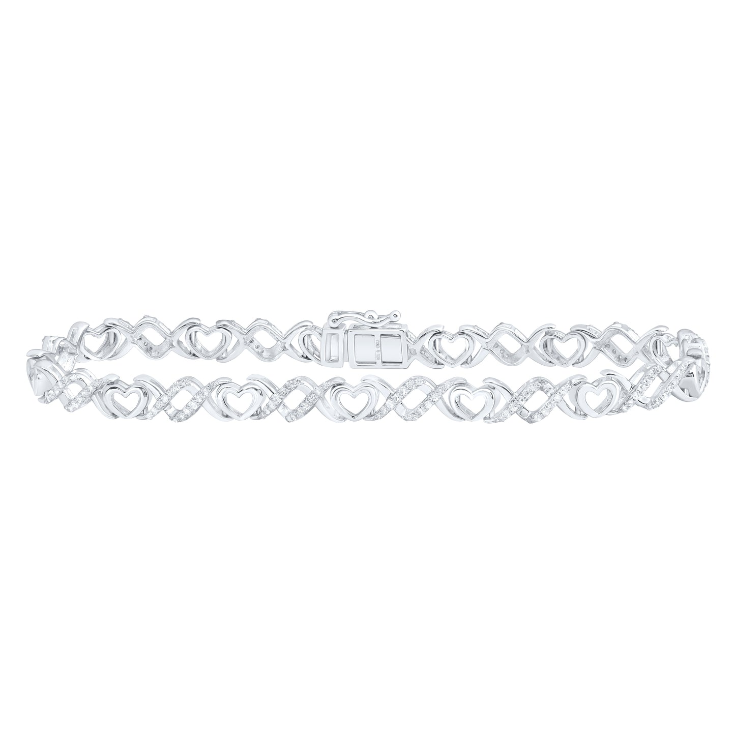 Sterling Silver 3/4 Cttw Diamond Heart Bracelet, Length: 7 Inch