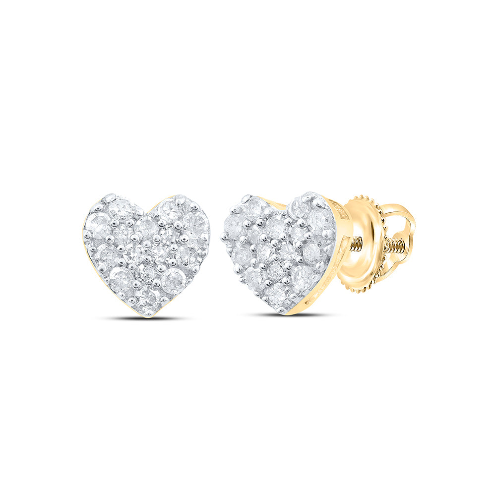 Yellow-tone Sterling 1/10 Cttw Diamond Heart Stud Earring