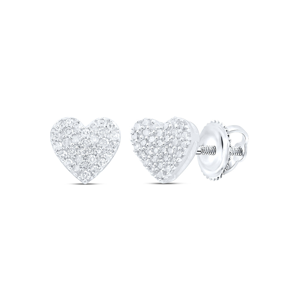 Sterling Silver 1/3 Cttw Natural Diamond Heart Stud Earring