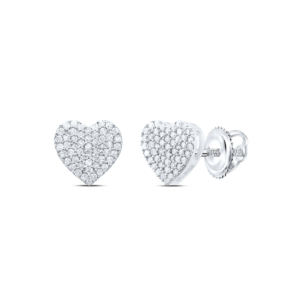 Sterling Silver 3/8 Cttw Diamond Heart Stud Earring