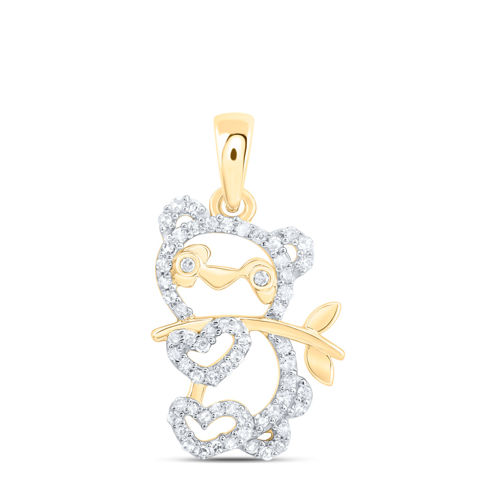 10kt Yellow Gold 1/6 Cttw Natural Diamond Bear Pendant