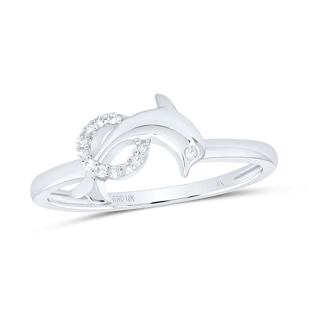 10K White Gold 1/20Ctw Natural Diamond Gift Dolphin Ring