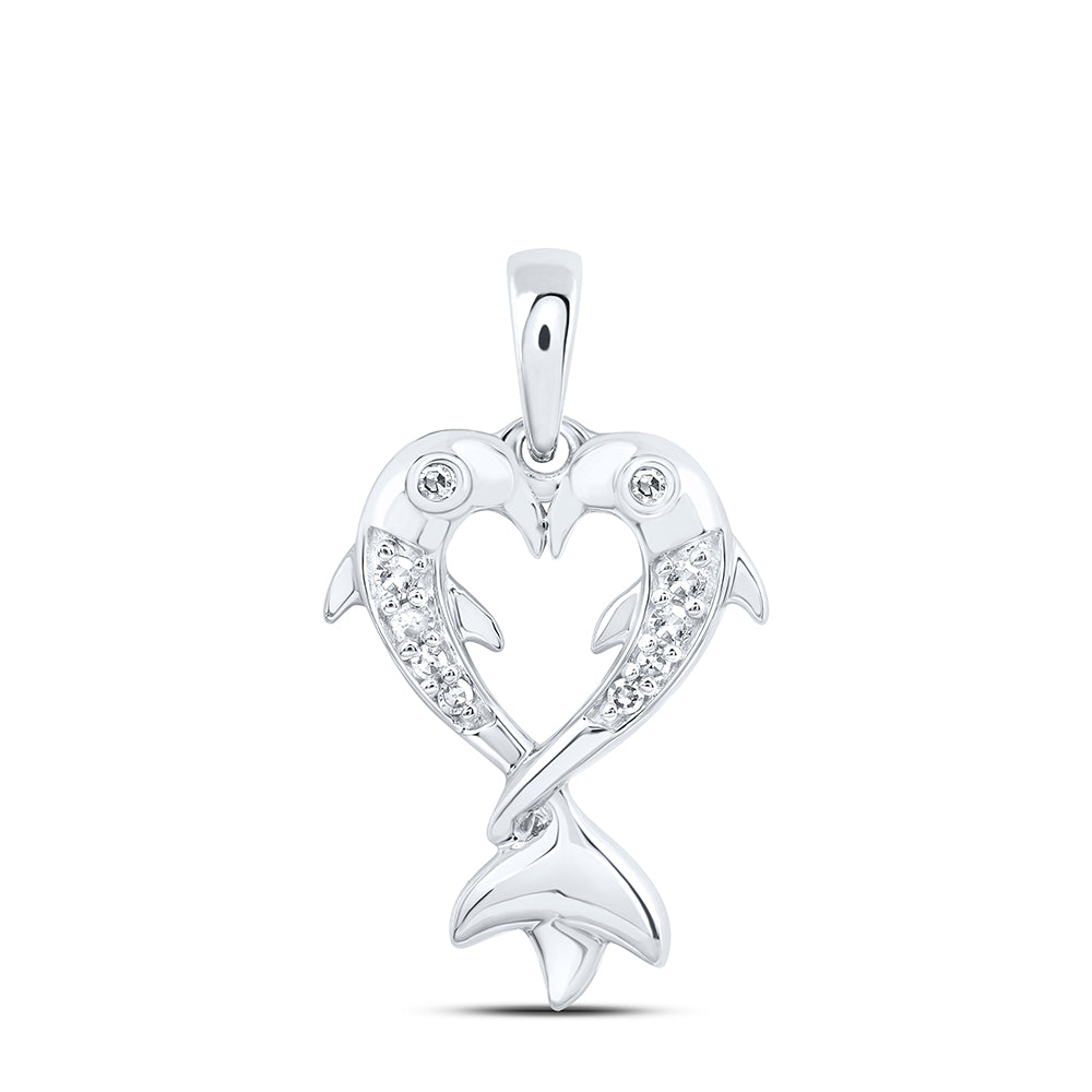 10kt White Gold 1/20 Cttw Natural Diamond Heart Dolphin Pendant