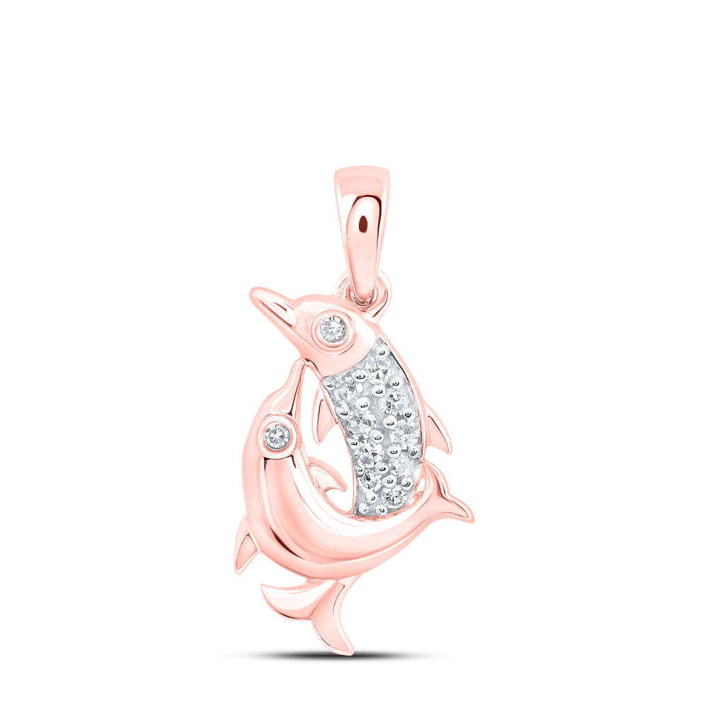 10kt Rose Gold 1/12 Cttw Natural Diamond Dolphin Pendant