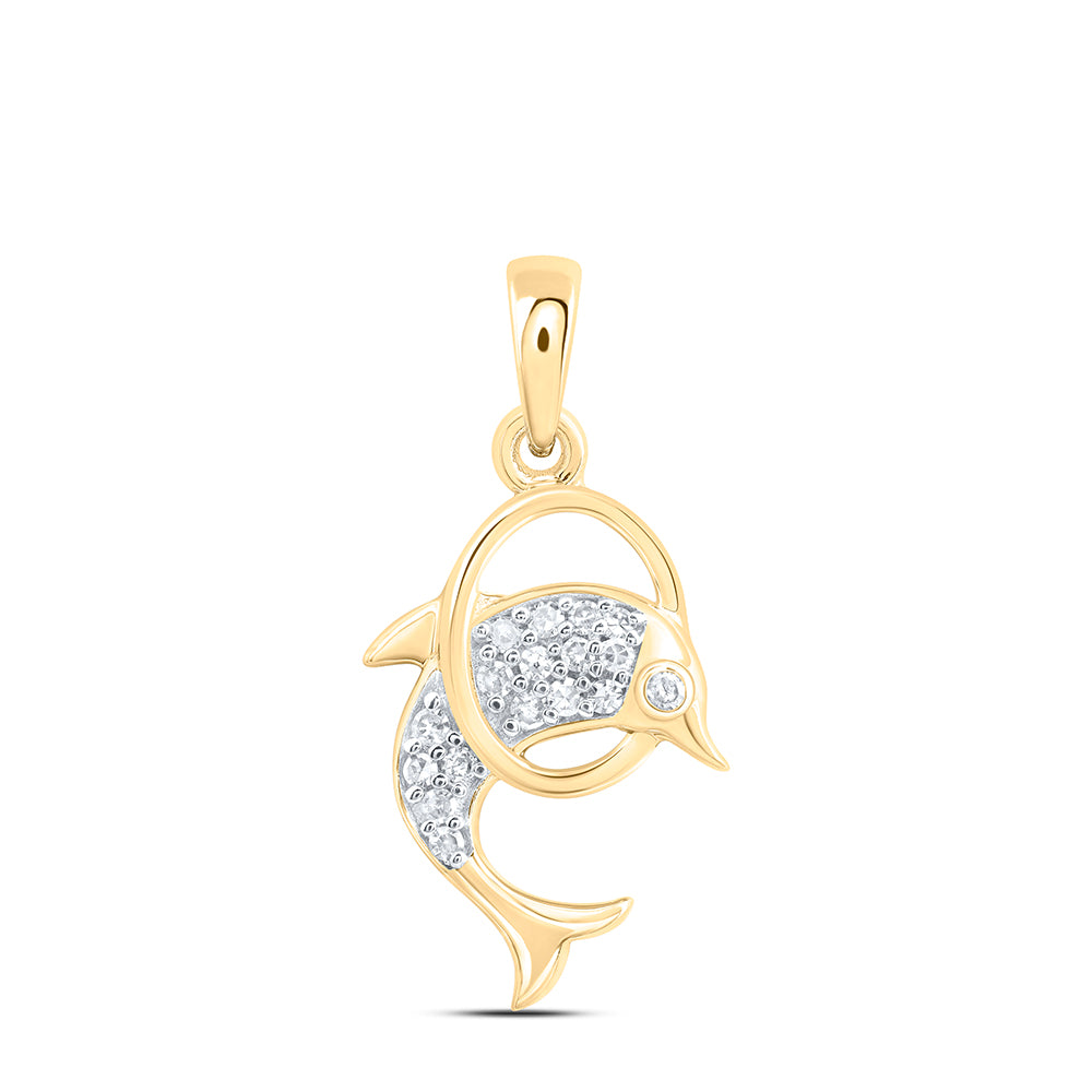 10K Yellow Gold 1/10Ctw Natural Diamond Gift Dolphin Pendant