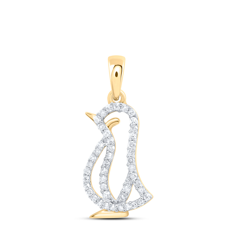 10kt Yellow Gold 1/6 Cttw Natural Diamond Penguin Pendant
