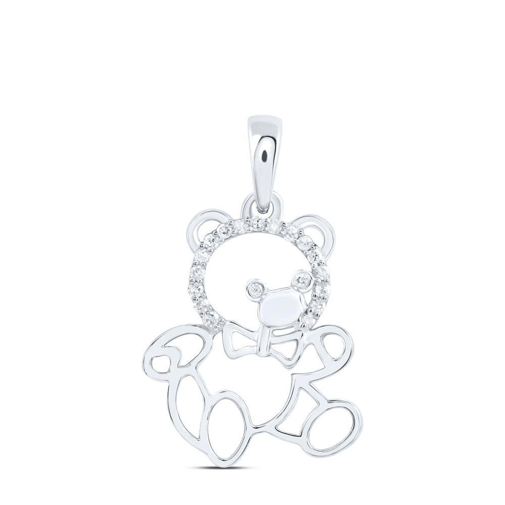 10K White Gold 1/20Ctw Natural Diamond Gift Bear Pendant