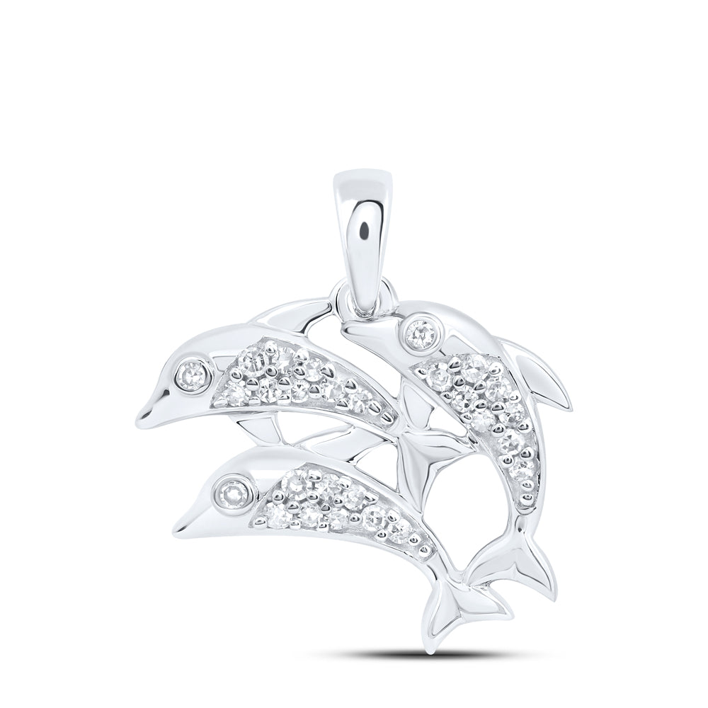 10kt White Gold 1/8 Cttw Natural Diamond Dolphin Pendant