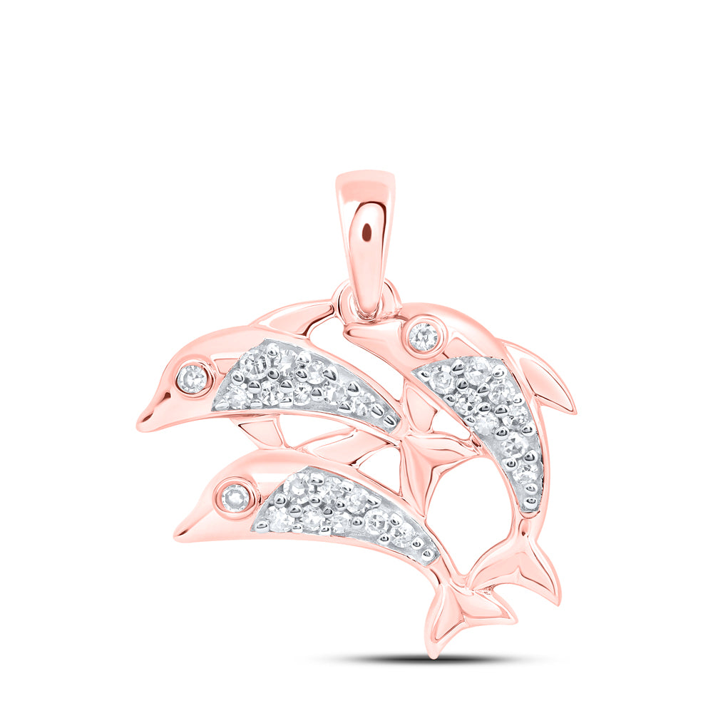 10kt Rose Gold 1/8 Cttw Natural Diamond Dolphin Pendant