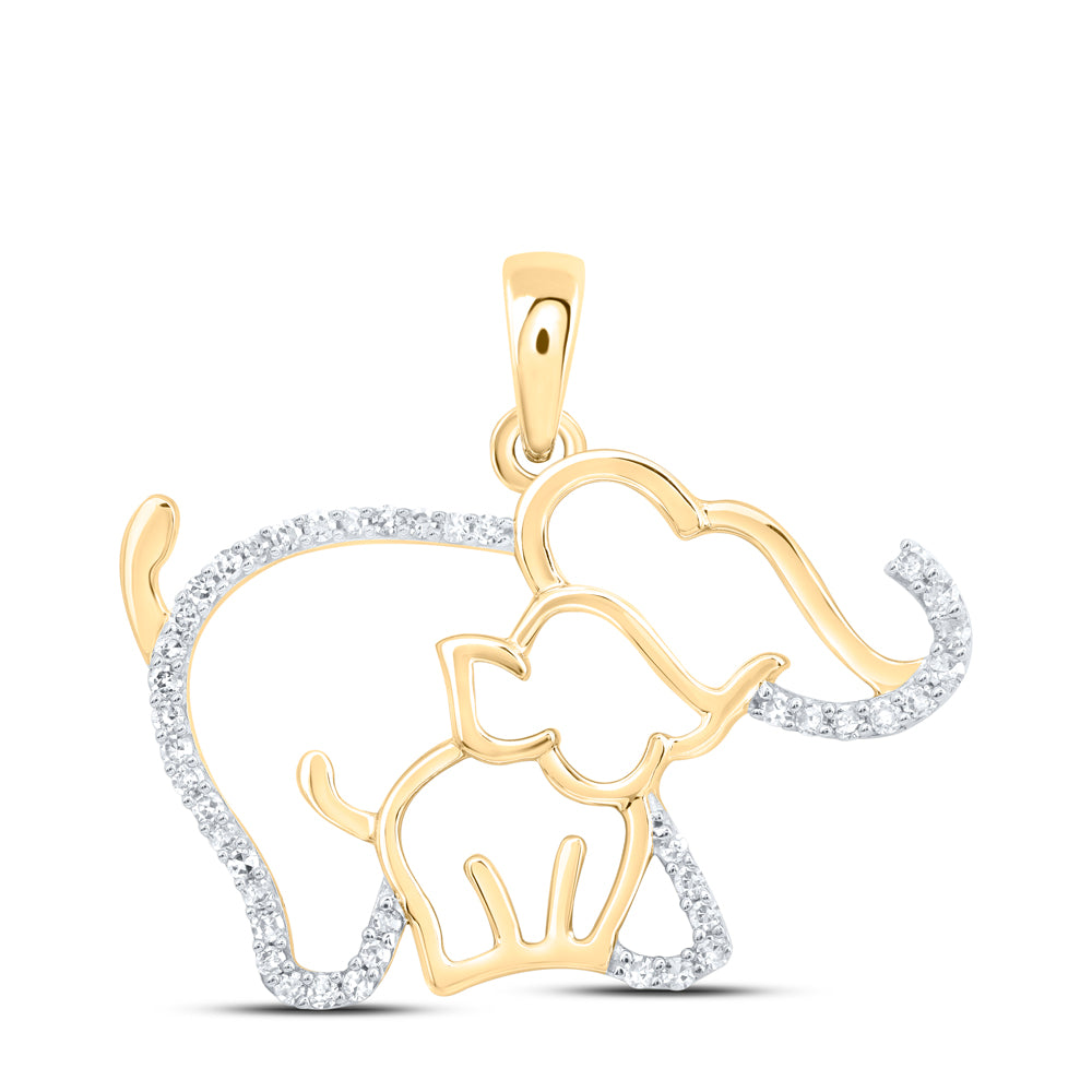 10kt Yellow Gold 1/8 Cttw Natural Diamond Elephant Pendant