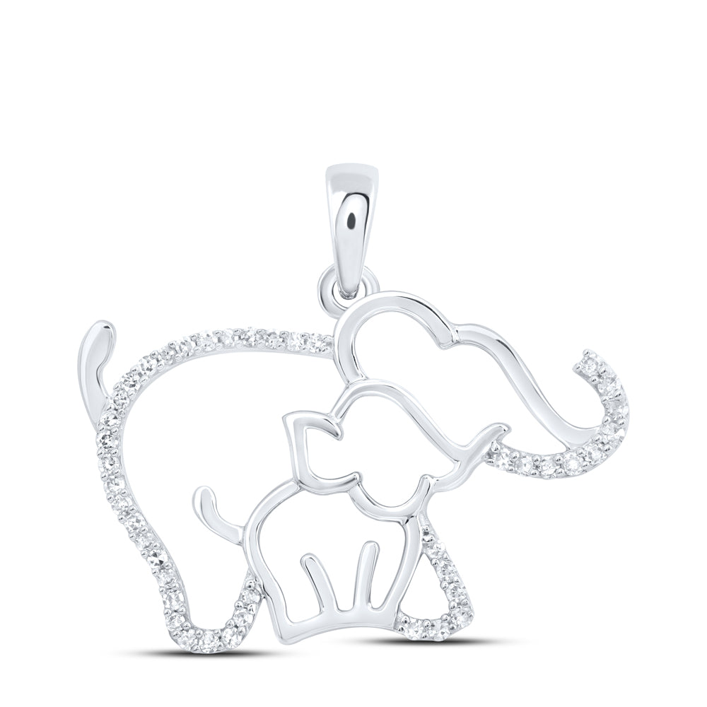 10kt White Gold 1/8 Cttw Natural Diamond Elephant Pendant