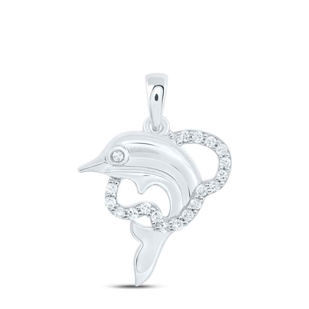 10kt White Gold 1/10 Cttw Natural Diamond Dolphin Pendant