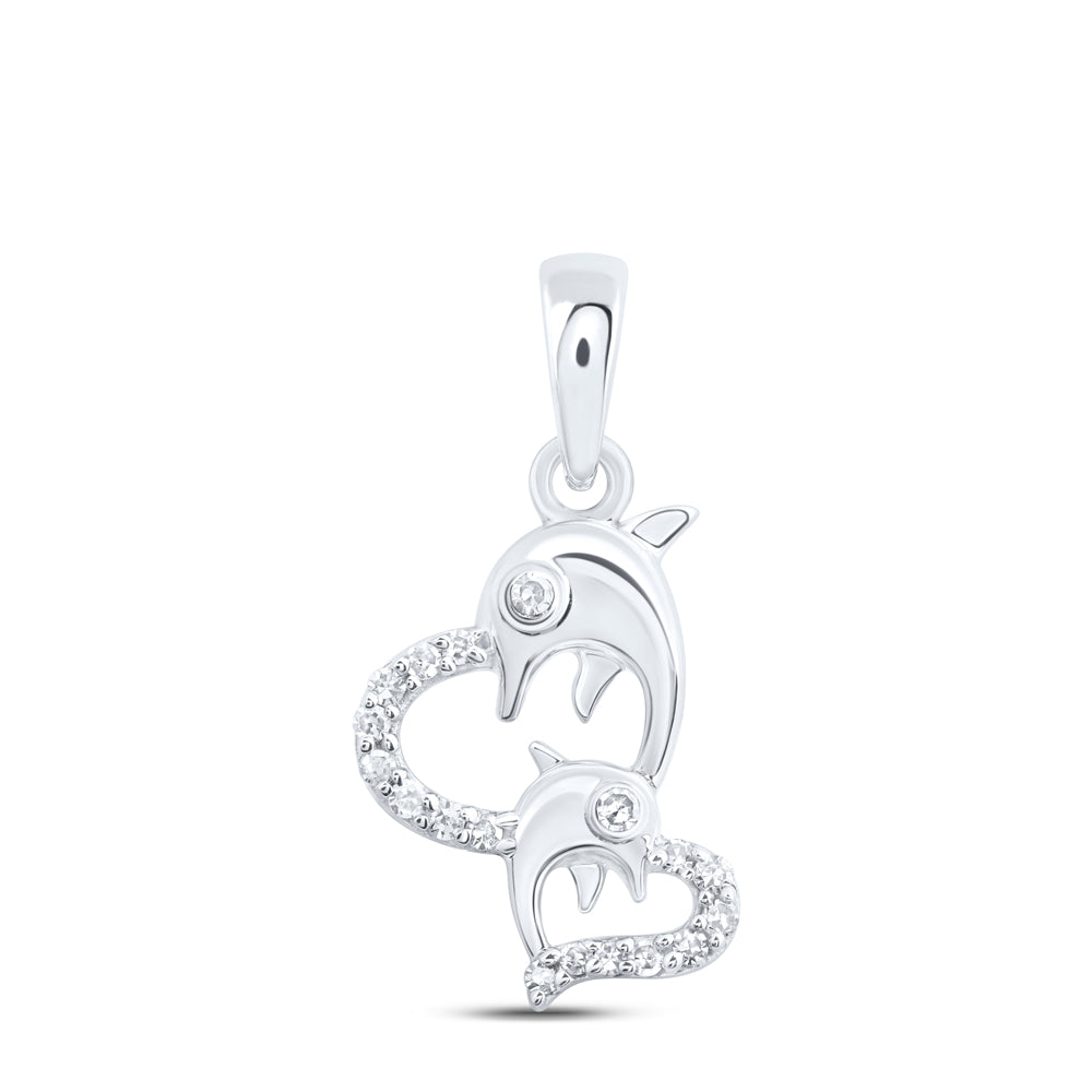 10kt White Gold 1/10 Cttw Natural Diamond Dolphin Heart Pendant