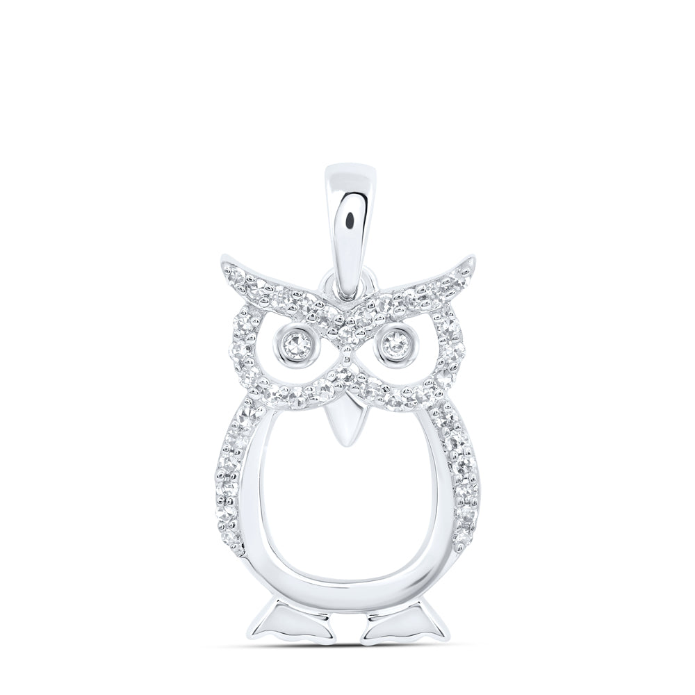 10kt White Gold 1/6 Cttw Natural Diamond Owl Pendant