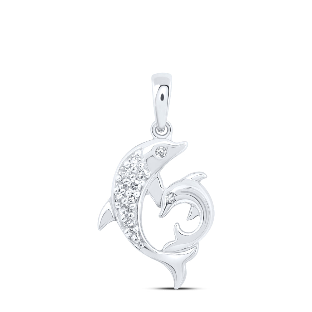 10K White Gold 1/12Ctw Natural Diamond Gift Dolphin Pendant
