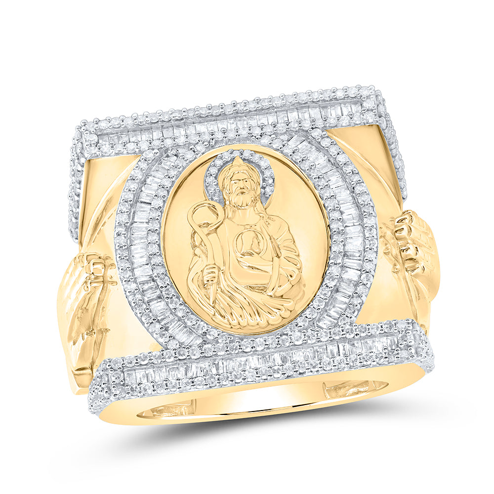 10kt Yellow Gold 1 3/4 Cttw Natural Diamond St Jude Mens Ring, Men Size: 8-12