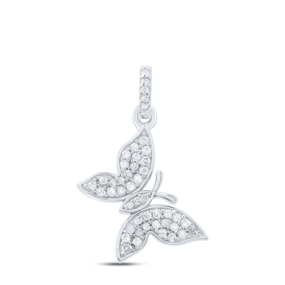 Sterling Silver 1/5 Cttw Natural Diamond Butterfly Pendant