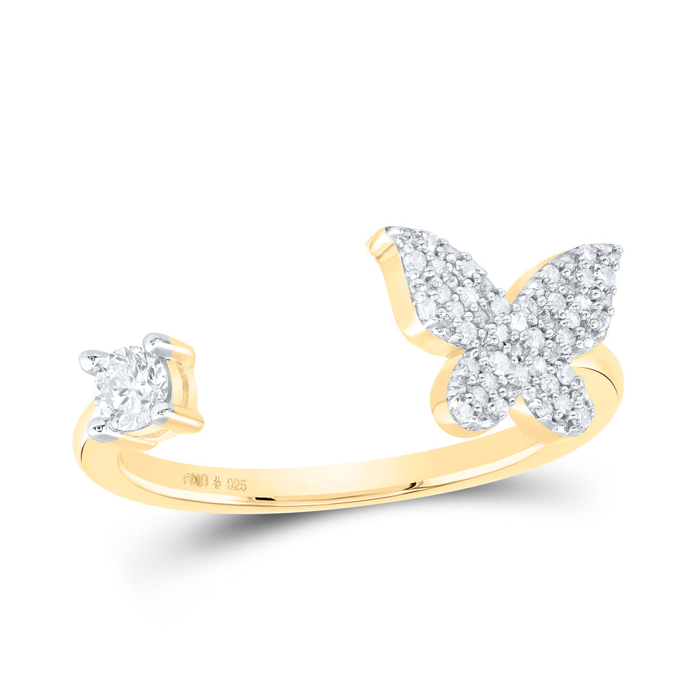Yellow-tone Sterling 1/4 Cttw Natural Diamond Wedding Engagement Anniversary Butterfly Ring, Women Size: 5-9