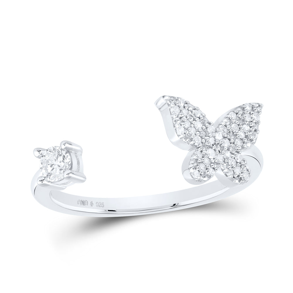 Sterling Silver 1/4 Cttw Natural Diamond Wedding Engagement Anniversary Butterfly Ring, Women Size: 5-9