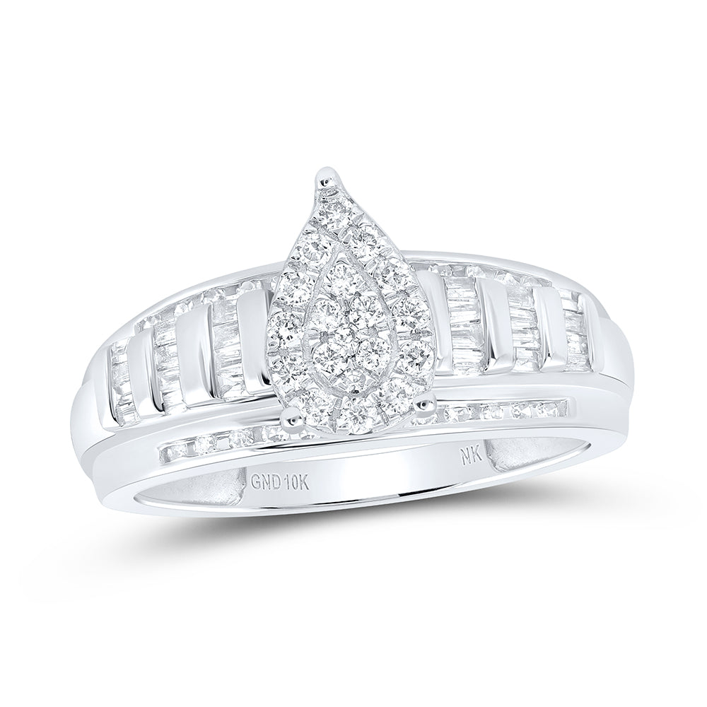 10kt White Gold 1/2 Cttw Natural Diamond Pear Bridal Wedding Engagement Anniversary Ring, Women Size: 5-9