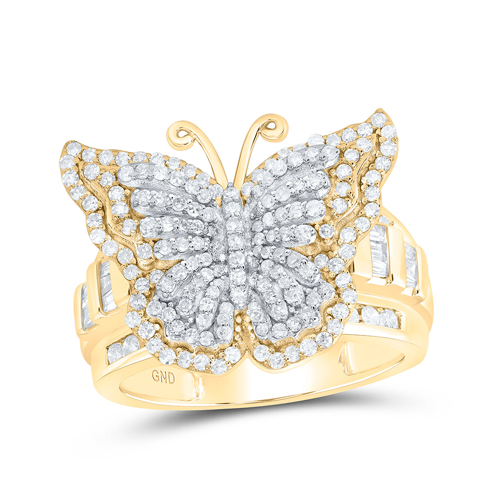 14kt Yellow Gold 1 1/4 Cttw Diamond Fashion Wedding Engagement Anniversary Butterfly Ring, Women Size: 5-9