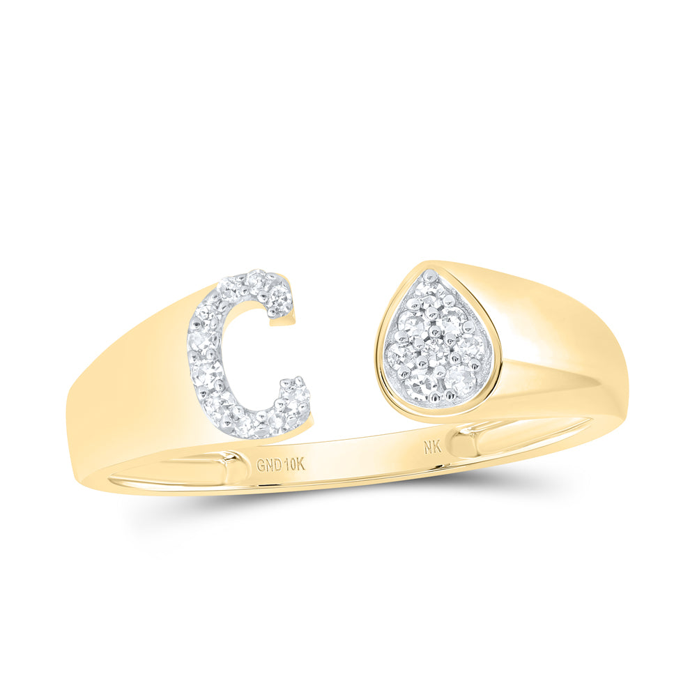 10K Yellow Gold 1/12Ctw Natural Diamond Gift Initial "C" Pear Ladies Ring
