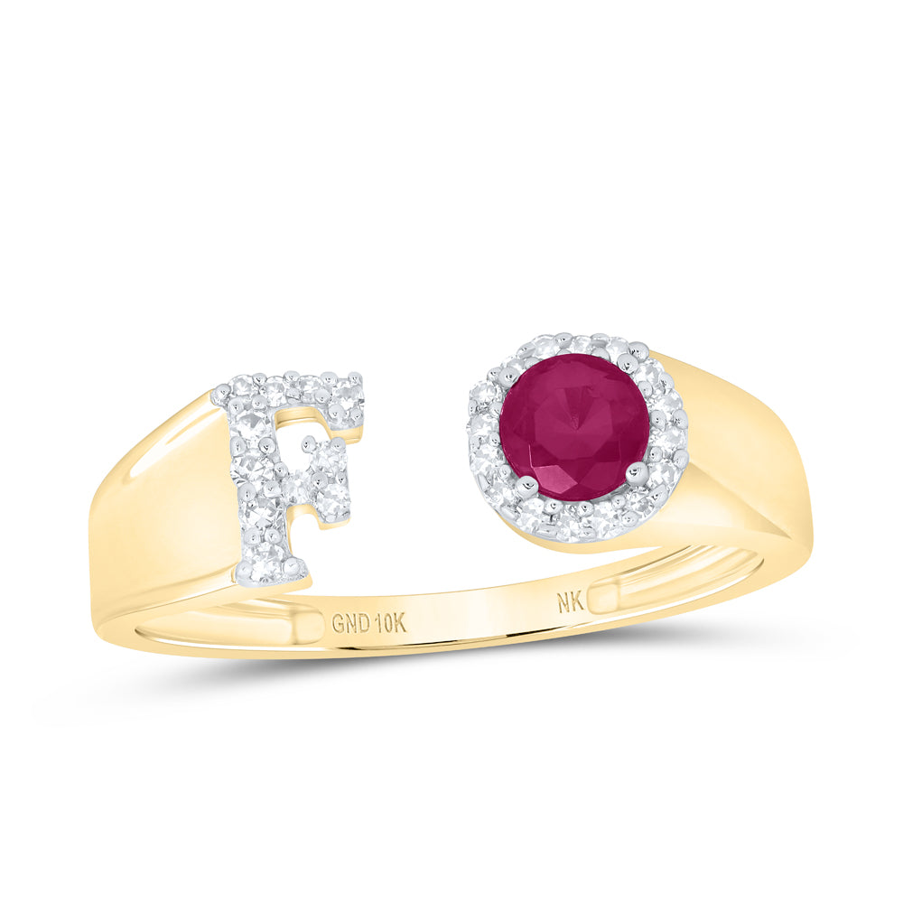 10kt Yellow Or Rose Gold Natural Diamond 4 Mm Round Ruby Synthetic Initial Ladies Wedding Engagement Anniversary Ring