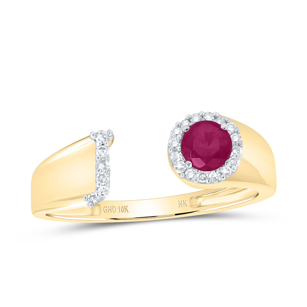 10kt Yellow Or Rose Gold Natural Diamond 4 Mm Round Ruby Synthetic Initial Ladies Wedding Engagement Anniversary Ring