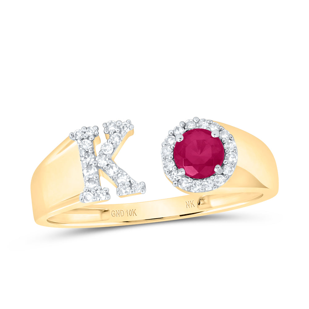 10kt Yellow Or Rose Gold Natural Diamond 4 Mm Round Ruby Synthetic Initial Ladies Wedding Engagement Anniversary Ring