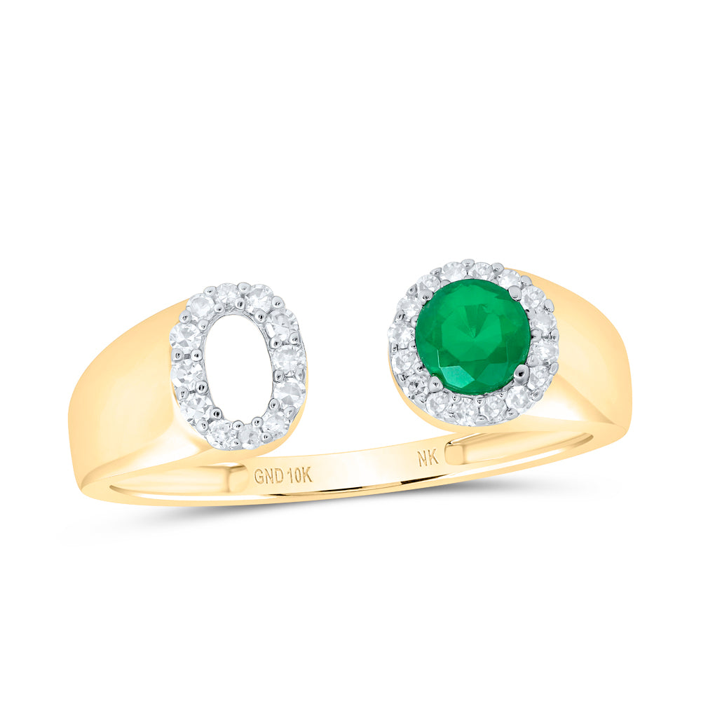 10kt Yellow Gold Natural Diamond 4 Mm Round Emerald Synthetic Initial Ladies Wedding Engagement Anniversary Ring