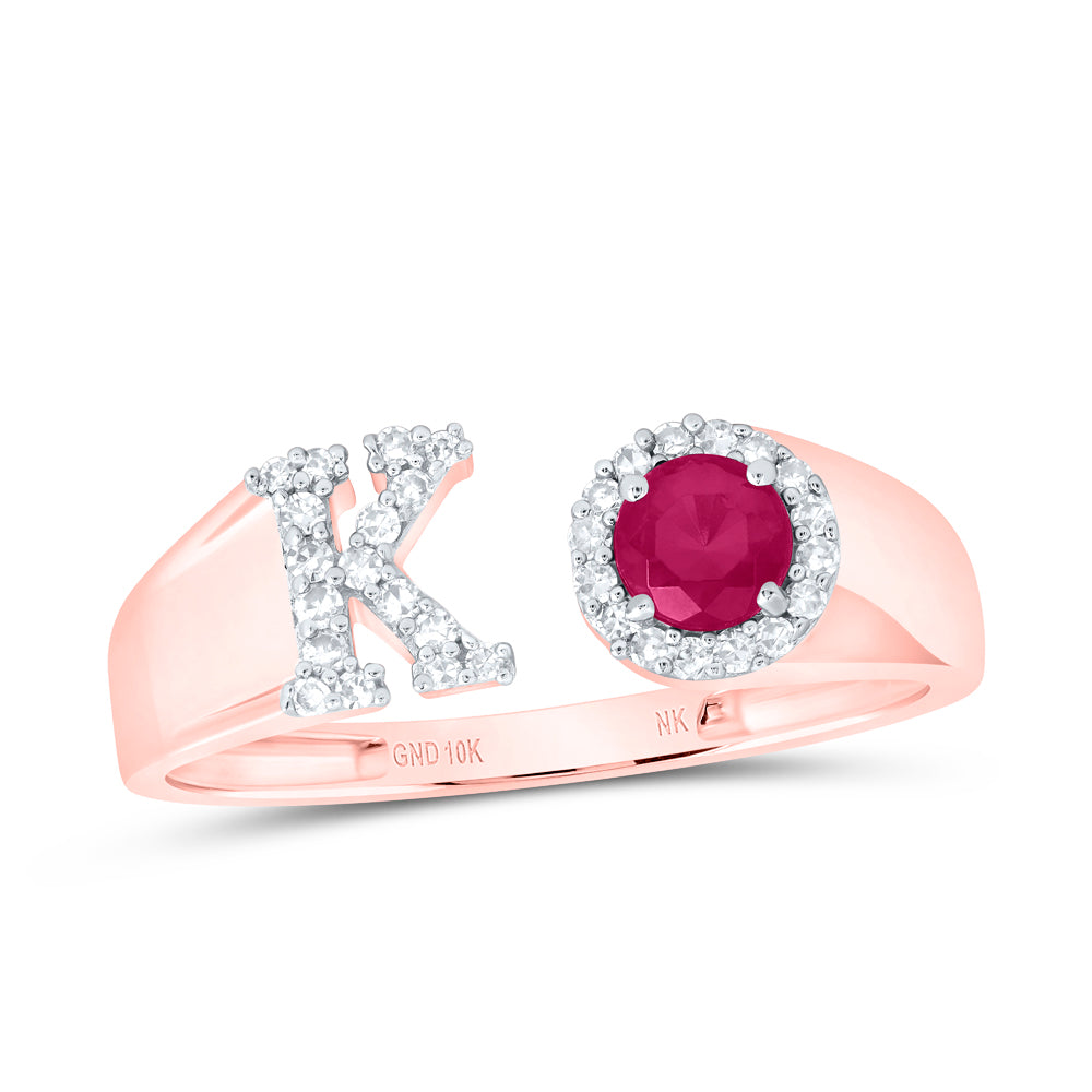 10kt Yellow Or Rose Gold Natural Diamond 4 Mm Round Ruby Synthetic Initial Ladies Wedding Engagement Anniversary Ring
