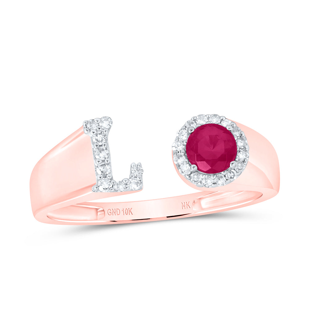 10kt Yellow Or Rose Gold Natural Diamond 4 Mm Round Ruby Synthetic Initial Ladies Wedding Engagement Anniversary Ring