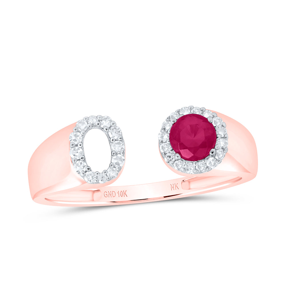 10kt Yellow Or Rose Gold Natural Diamond 4 Mm Round Ruby Synthetic Initial Ladies Wedding Engagement Anniversary Ring