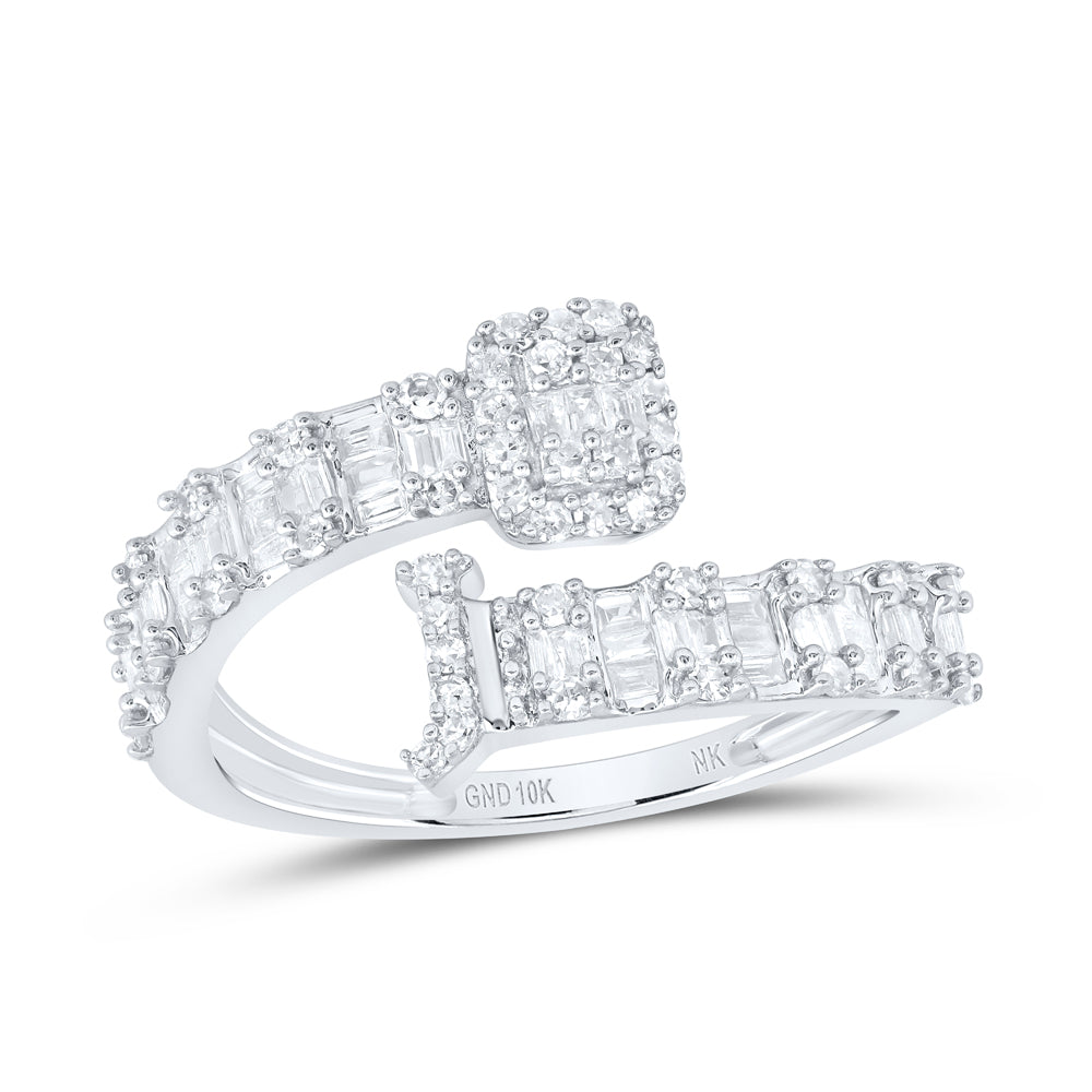 10K White Gold 1/2 Cttw Natural Diamond Nk Fashion Initial "J" Ladies Cuff Bridal Anniversary Wedding Engagement Band Ring