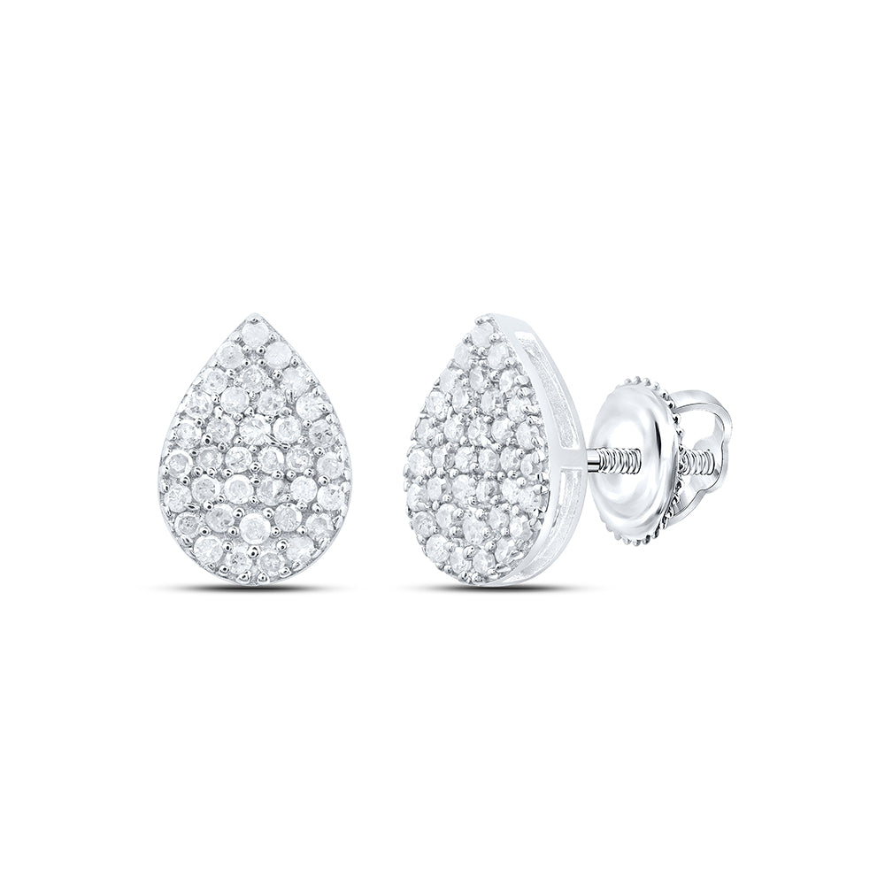 Sterling Silver 1/3 Cttw Natural Diamond Pear Stud Earring