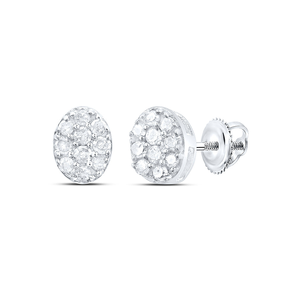Sterling Silver 1/10 Cttw Natural Diamond Oval Stud Earring