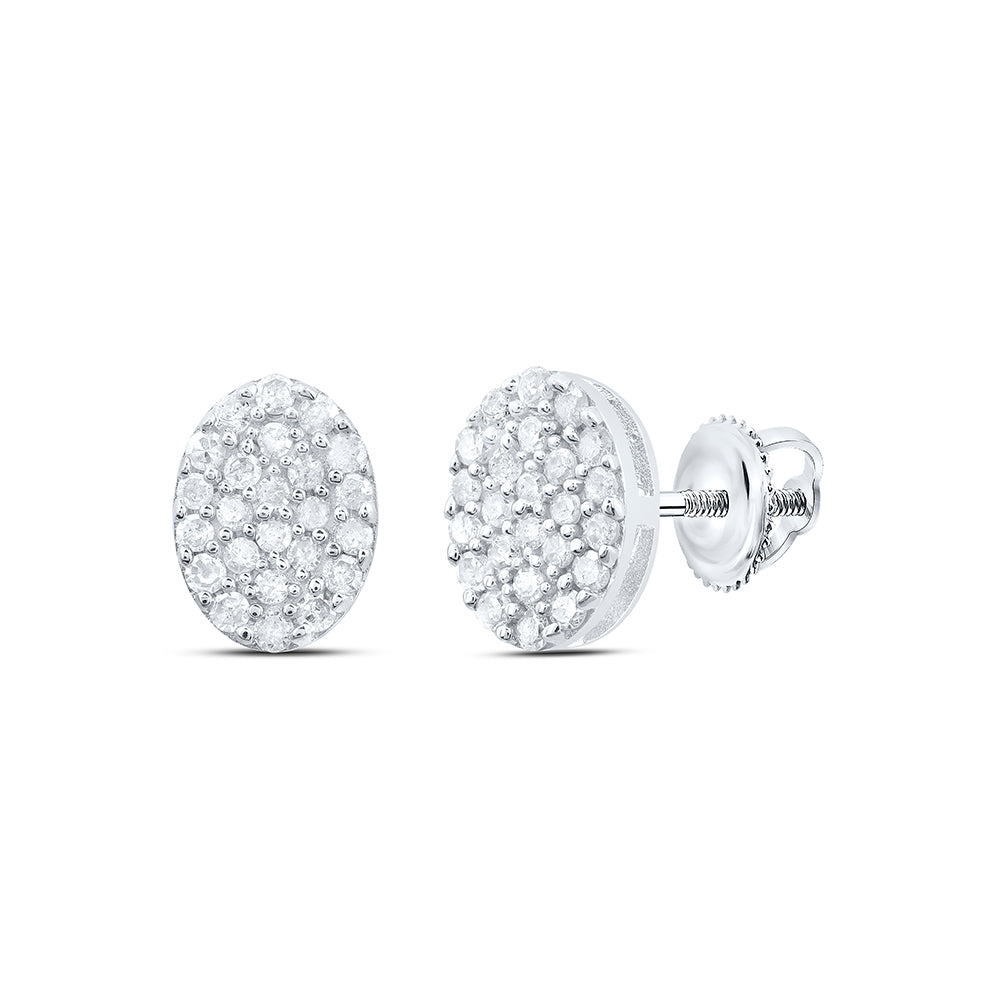 Sterling Silver 1/4 Cttw Natural Diamond Oval Stud Earring
