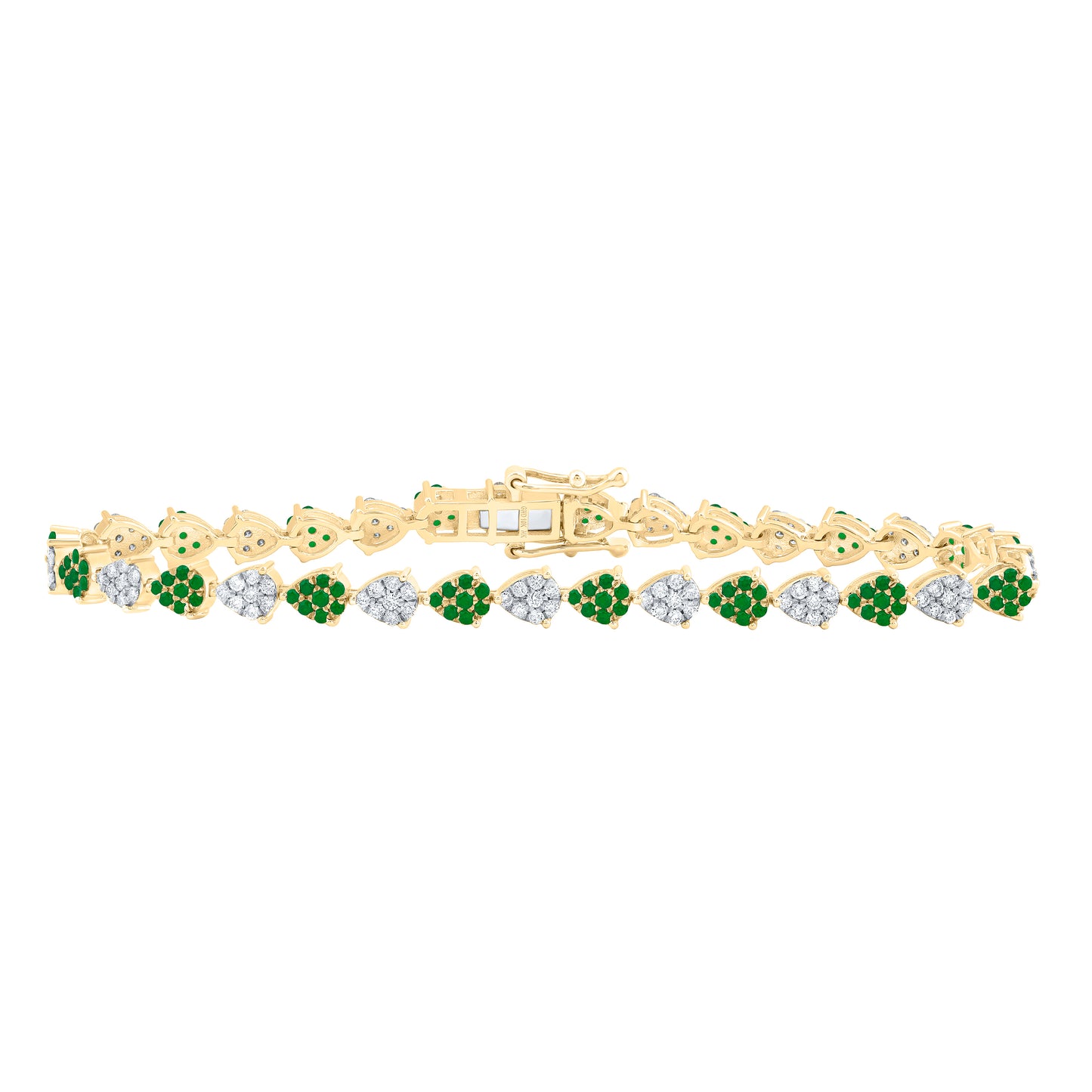 10kt Yellow Gold 1 Cttw Natural Diamond and 1 Cttw Round Emerald Natural Gem Pear Bracelet, Length: 7 Inch